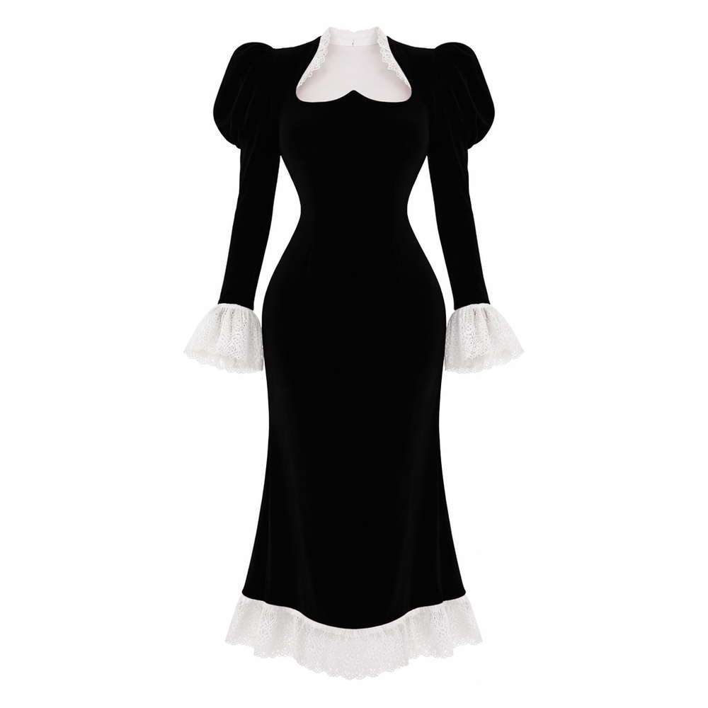 Maravelle | Velvet Lace Fishtail Gown