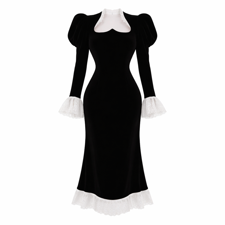 Maravelle | Velvet Lace Fishtail Gown