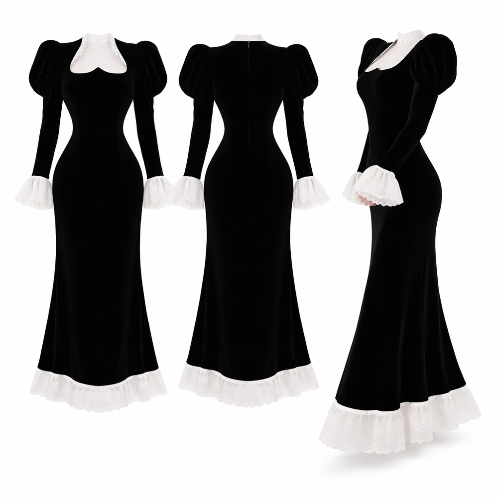 Maravelle | Velvet Lace Fishtail Gown