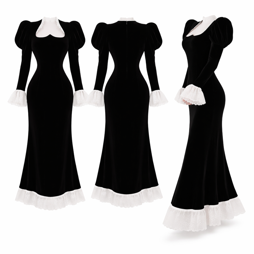 Maravelle | Velvet Lace Fishtail Gown