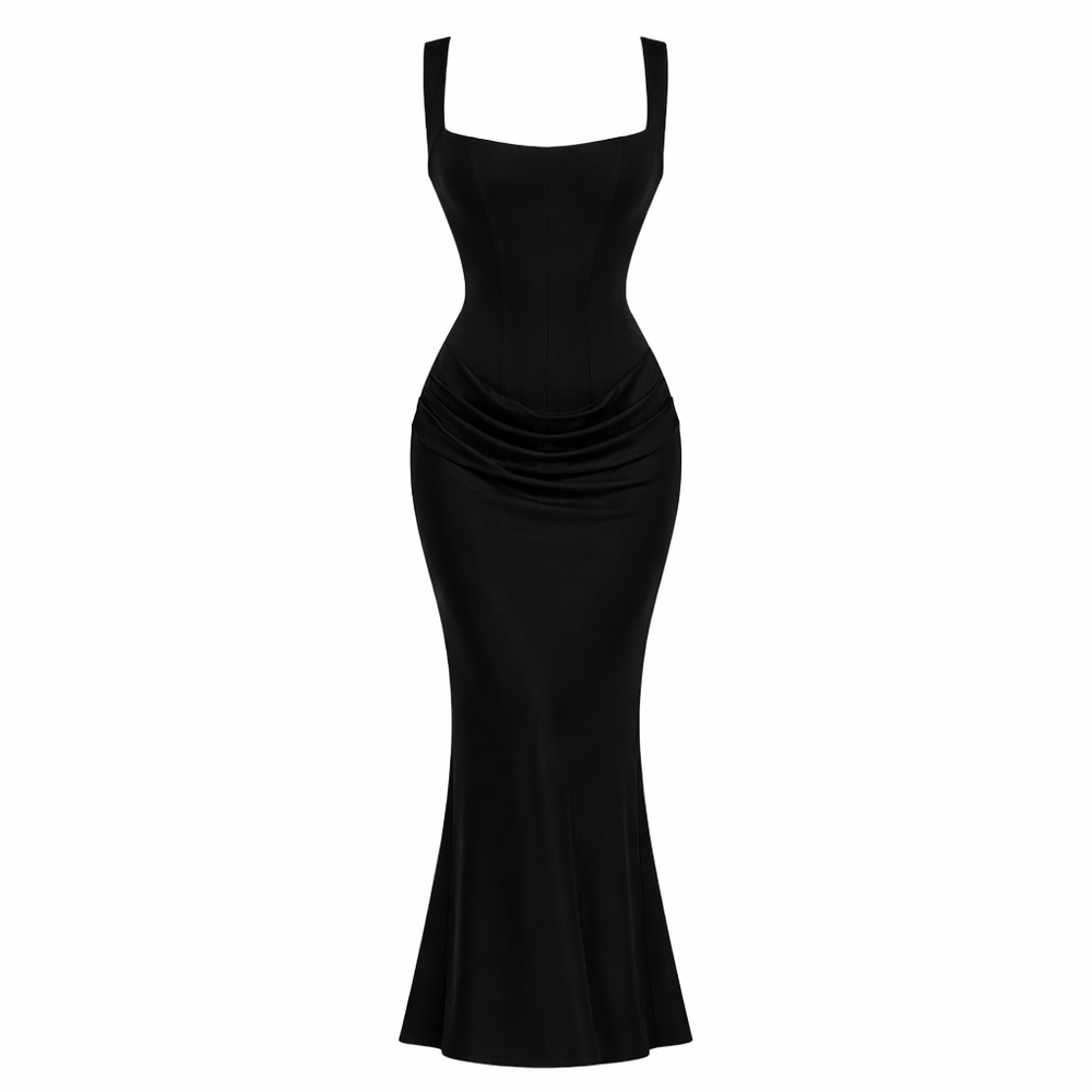 Elysia | Square Neck Pleated Evening Dress