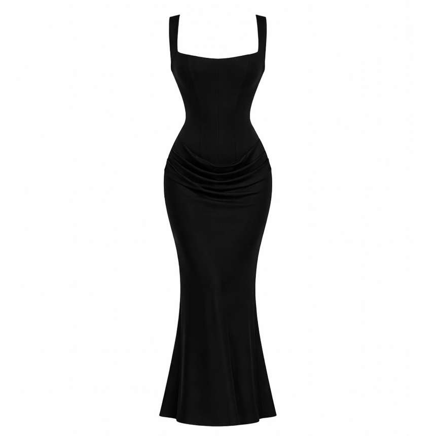 Elysia | Square Neck Pleated Evening Dress