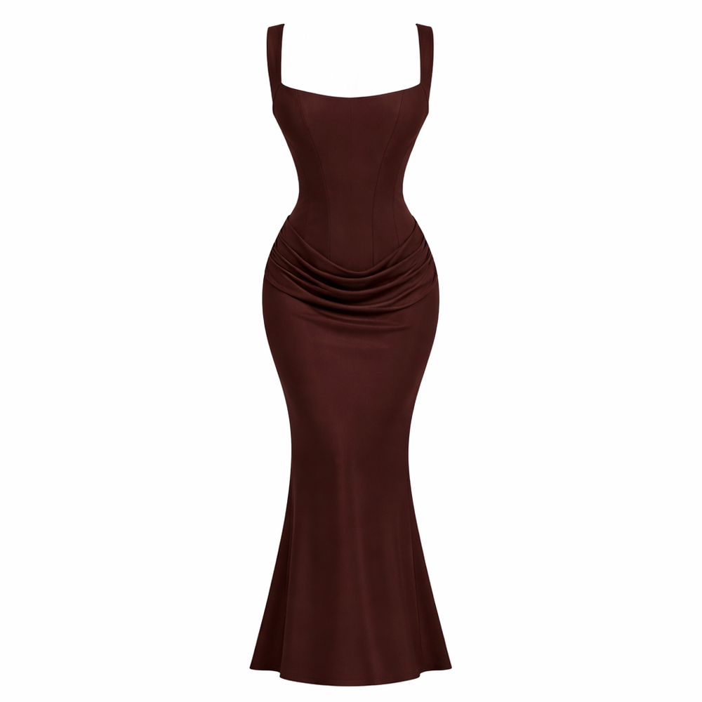 Elysia | Square Neck Pleated Evening Dress