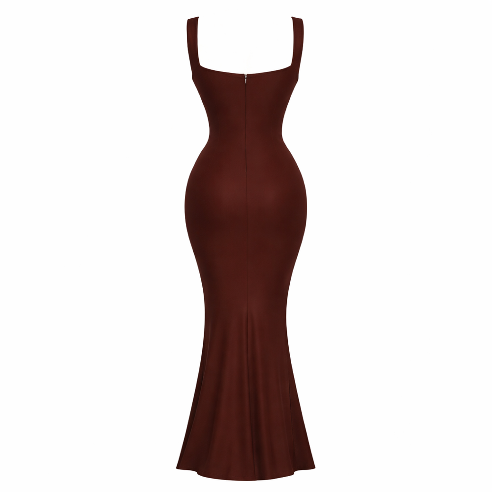 Elysia | Square Neck Pleated Evening Dress