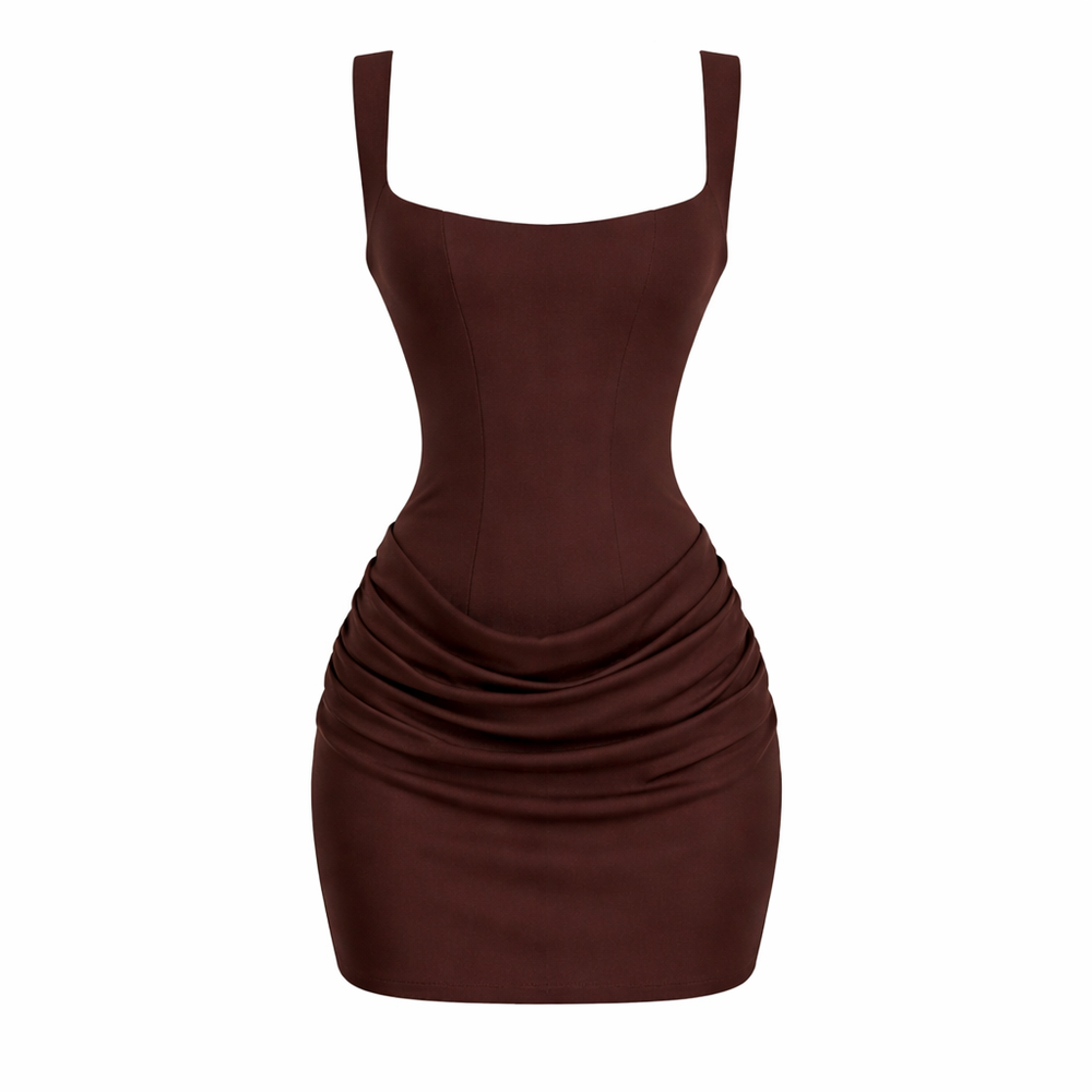 Elysia | Square Neck Pleated Evening Dress